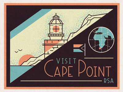Cape Point flag globe lighthouse point sun tourist travel vintage world
