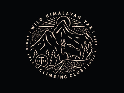 Wild Himalayan Yak Climbing Club badge climbing club everest icon logo mountain rays sun texture trees yak