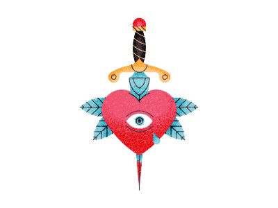 Weeping Heart dagger eye heart icon illustration leaves sword tattoo tear texture vector