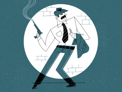 Noir Detective character detective drawing film gun hat illustration moustache noir retro spotlight vintage