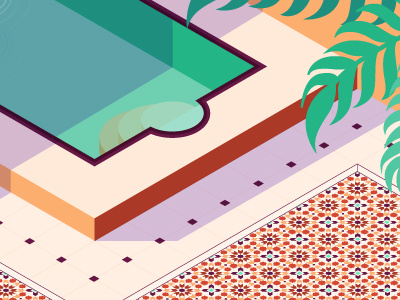 Morocco flat illustration interior isometric morocco palm pool shadow summer swim tiles vector