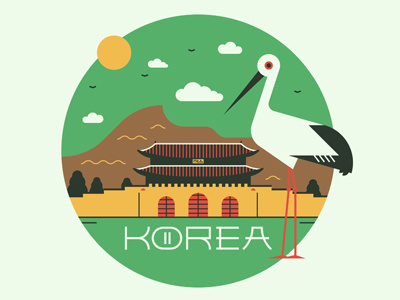 Korea asian bird circle design east graphic icon illustration korea vector vintage