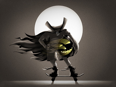 Look ma, no head! cloak death drawing halloween headless horror illustration mood moon pumpkin skate skull