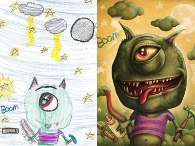 BOOM! character clouds creature digital painting hammer illustration monster moon stars tail texture the monster project