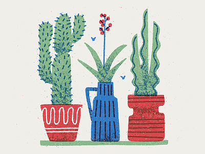 Three amigos cactus flat icon illustration plan pot plant retro texture vase vector vintage