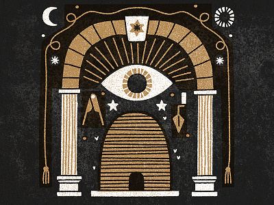 Secret society archway beehive design eye flat icon illustration masonic texture vector vintage