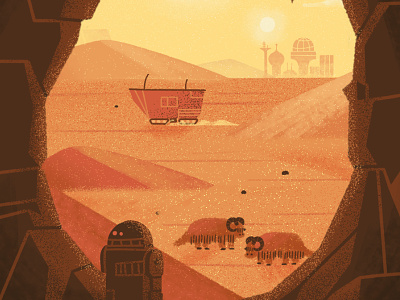 Tatooine cave desert drawing film illustration millennium falcon negative space planet r2d2 star wars texture