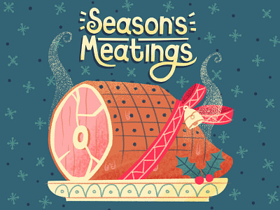Season's Meatings bell christmas festive food gammon holiday holly illustration meat ribbon season xmas