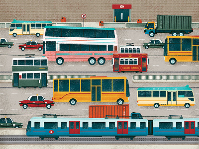 Beep! Beep! car flat hong kong icon illustration retro texture traffic tram vector vintage
