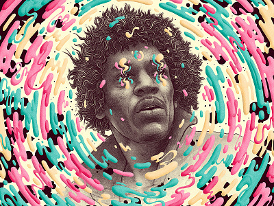 Voodoo Child character digital painting drawing guitarist illustration jimi hendrix kaleidoscope man pattern portrait psychedelic rock and roll