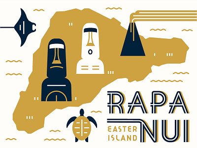 Rapa Nui adventure clean flat illustration island map retro simple tropical typography vector vintage