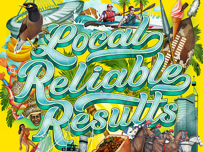 Welcome to Durbs! bird collage digital painting horse illustration ocean rickshaw stadium surfer texture typography zulu