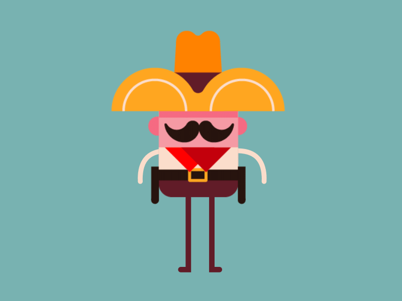 Howdy Partner animation character cowboy flat gif hat icon illustration motion moustache vector western