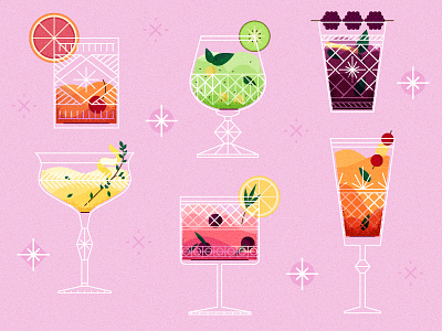 Cocktail Hour bar drinks flat fruit glass icon illustration pattern retro texture vector vintage