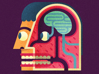 Heads up! brain eye face flat head icon illustration retro teeth texture vector vintage