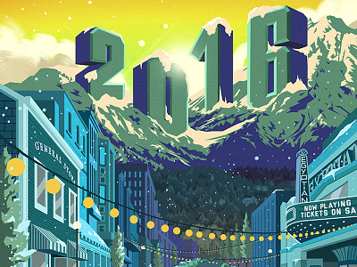 Sundance Film Festival digital painting festival film poster graphic illustration mountain scene sundance texture town typography vintage
