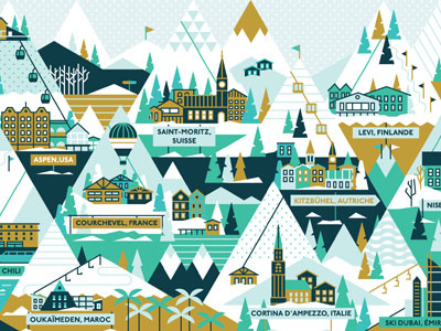 Ski Towns church flags lifts map mountain palm pattern ski snow town trees vector