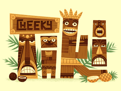 Cheeky Tiki character font hawaii illustration island lettering mask midcentury palm retro tribal typography