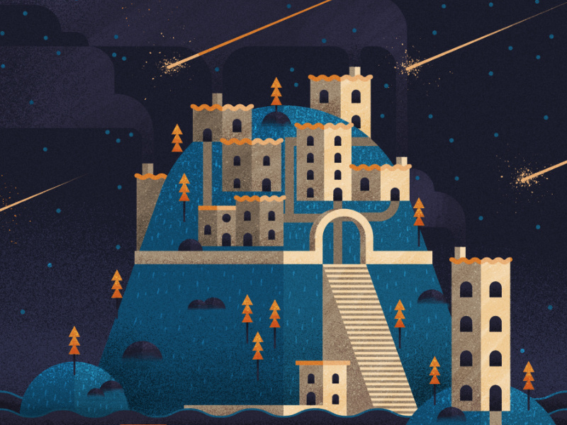 The Sky is Falling shooting star texture smoke water trees stars sky night mountain buildings kingdom city
