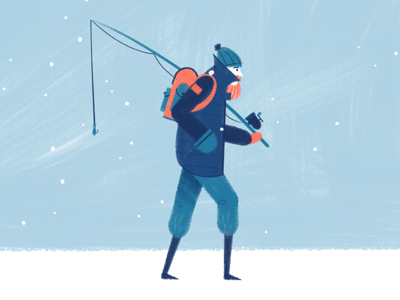Battling the Blizzard gif animation man ice snow fishing walking character fisherman texture drawing illustration