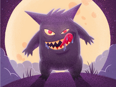 Gengar background character clouds creature eyes illustration moon pokemon teeth