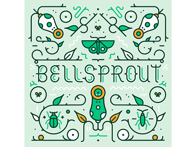 Bellsprout character flat icon illustration insect logo nature pattern plant pokemon typography vector