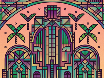 Art Deco arch architecture border building colours deco decorative gradient palm pattern