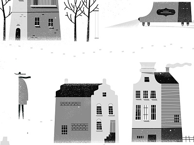 Winter Wonderland! ☃ car character house illustration man scarf scene snow texture town tree vector