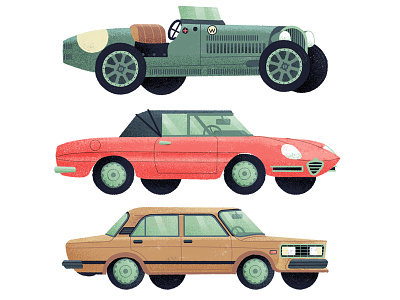 Classic wheels car drawing editorial flat icon illustration logo retro style texture vehicle vintage