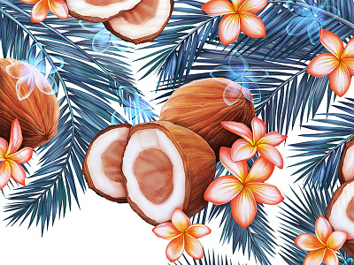 Takamaka coco coconut digital painting flower frangipani illustration label leaf packaging palm texture tropical