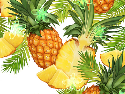 Tropicana! digital painting flower frangipani illustration label leaf packaging palm pineapple tropical