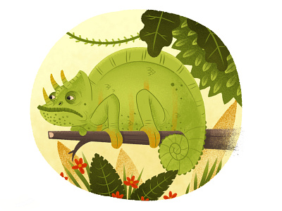Now you see me... animal branch chameleon character drawing hand drawn illustration leaf leaves tail