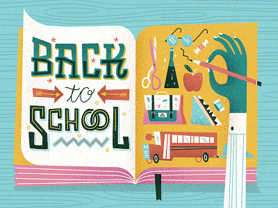 Back to School character drawing editorial flat hand illustration lettering retro school texture typography vintage