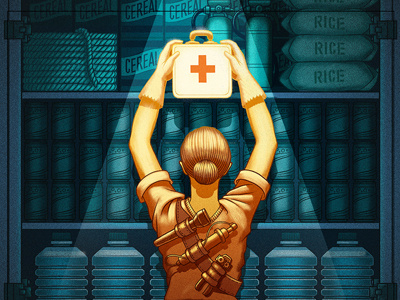 Be prepared character drawing editorial first aid illustration light logo retro safety shading texture vintage