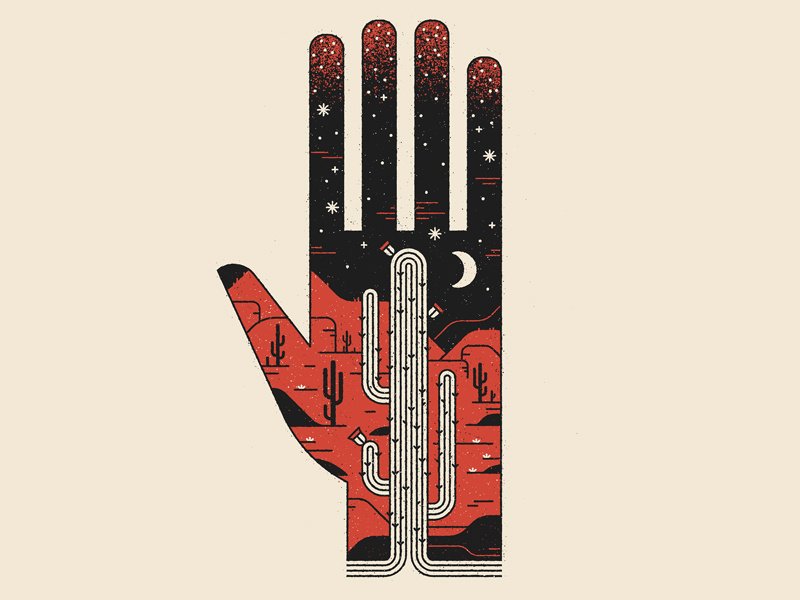 Cactus red logo moon texture hand night vector tattoo desert nature cactus illustration