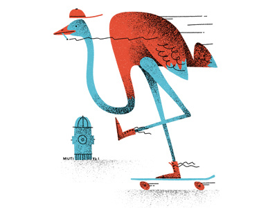 Ostrich rollin' character cool fun illustration logo retro skate skateboard street texture vector vintage