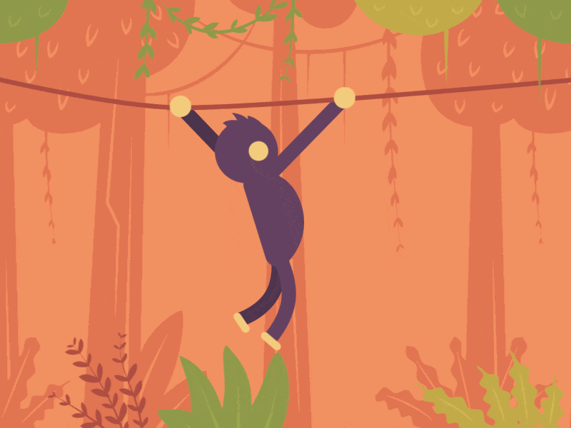 Monkey Business! animation character gif illustration jungle monkey motion plants swing tree vector
