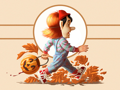 A Goodguy Surprise boy character drawing halloween hand drawn illustration lantern leaf leaves mask pumpkin