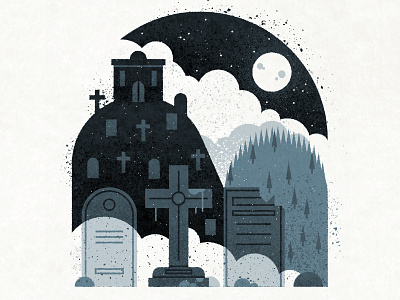 Grave encounter. cross drawing grave graveyard illustration mist moon night sky stars texture