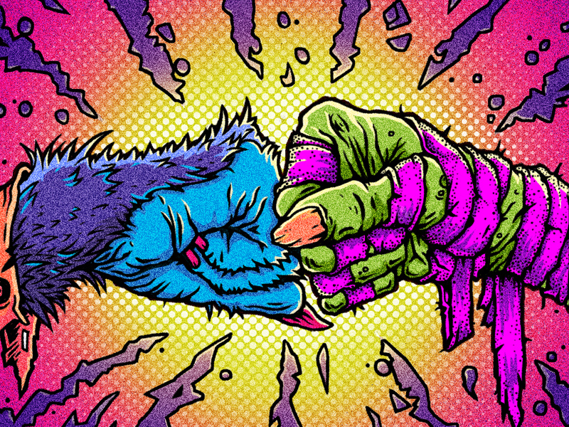 Monster Mash! hand werewolf explosion creature skateboard fistbump character monster texture mummy illustration