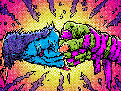 Monster Mash! character creature explosion fistbump hand illustration monster mummy skateboard texture werewolf