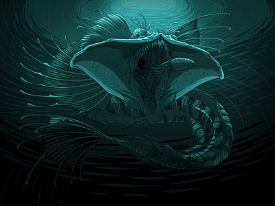 Beast of the Deep. character creature digital painting drawing fish illustration monster ocean sea squid texture water