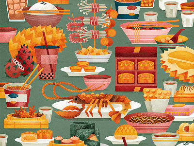 Hong Kong Feast asia chinese feast flat food graphic illustration oriental plates texture vector