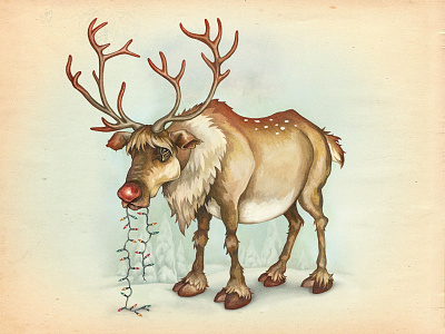Rudolph The Red Nosed Reindeer character christmas christmas lights deer digital painting drawing festive illustration reindeer rudolph snow texture