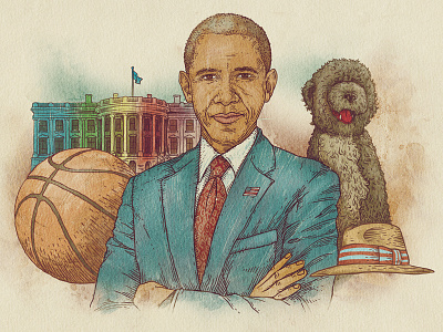 Washington Post barrack obama digital art dog etching illustration paper portrait president texture usa vintage white house
