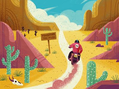 Nomad Biker bike cactus character desert drawn illustration motorcycle retro ride skull travel vintage