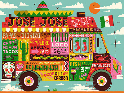 Mobile Mexican cactus desert drawn food illustration lettering mexico retro skull truck typography vintage