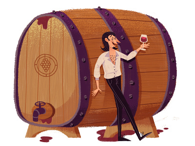A spendid vintage! barrel character drawing editorial face figure glass grapes illustration man texture wine