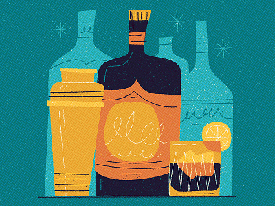 Happy Hour! bottle design drink editorial flat glass graphic illustration midcentury retro vector vintage