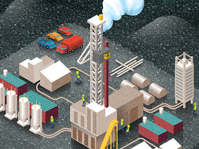 Digging Deep editorial graphic illustration isometric landscape mining shading simple smoke technical texture vector